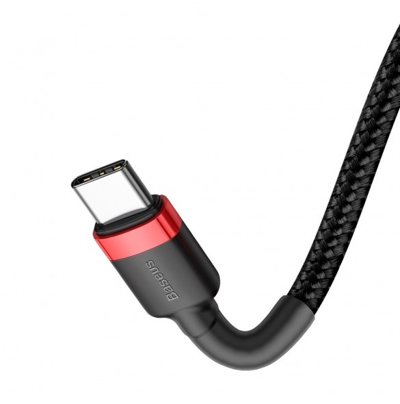Baseus Cafule-kabel Slitstark nylonsladd USB-C PD / USB-C PD PD2.0 60W 20V 3A QC3.0 2M svart-röd (CATKLF-H91)