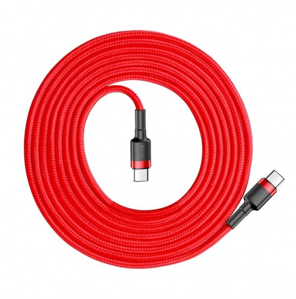 Baseus Cafule-kabel Slitstark nylonsladd USB-C PD / USB-C PD PD2.0 60W 20V 3A QC3.0 2M Röd (CATKLF-H09)
