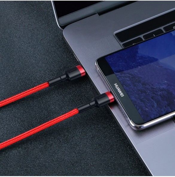 Baseus Cafule-kabel Slitstark nylonsladd USB-C PD / USB-C PD PD2.0 60W 20V 3A QC3.0 2M Röd (CATKLF-H09)