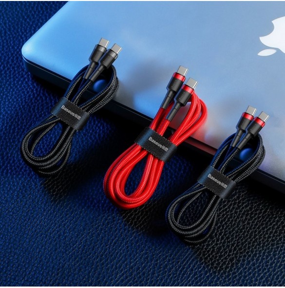 Baseus Cafule-kabel Slitstark nylonsladd USB-C PD / USB-C PD PD2.0 60W 20V 3A QC3.0 2M Röd (CATKLF-H09)