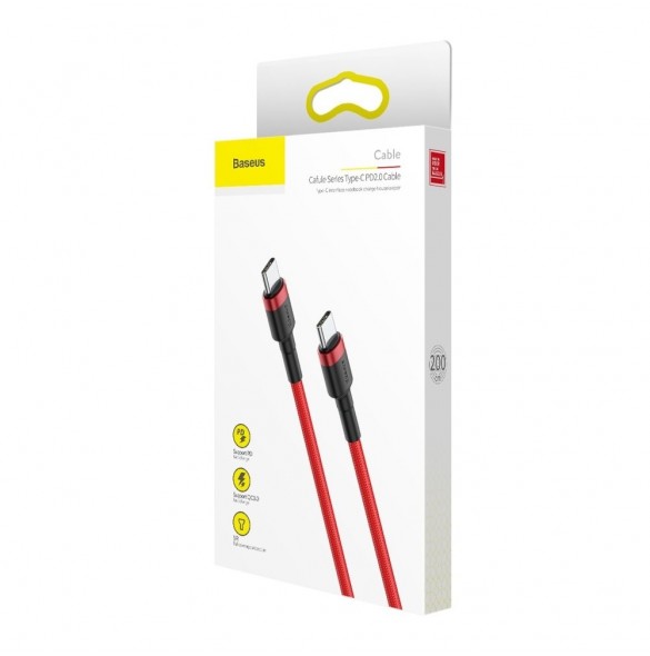 Baseus Cafule-kabel Slitstark nylonsladd USB-C PD / USB-C PD PD2.0 60W 20V 3A QC3.0 2M Röd (CATKLF-H09)