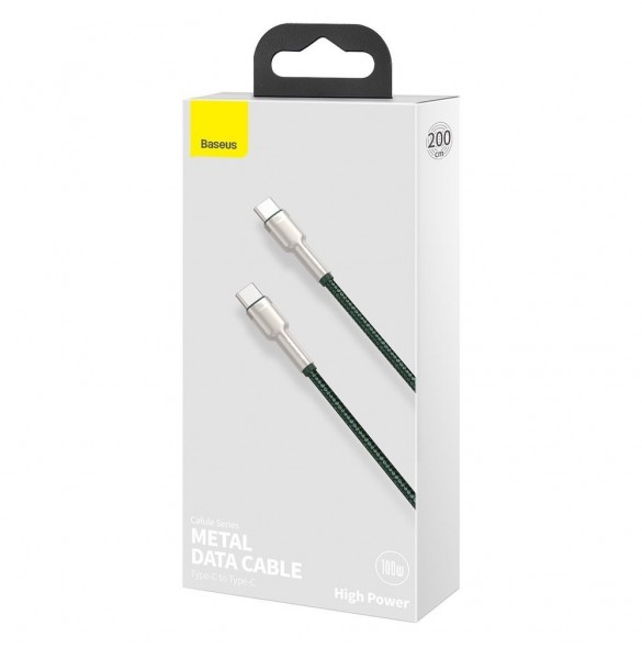 Baseus Cafule Metal Datakabel USB Typ C - USB Typ C 100 W (20 V / 5 A) Strömförsörjning 2 m grön (CATJK-D06)