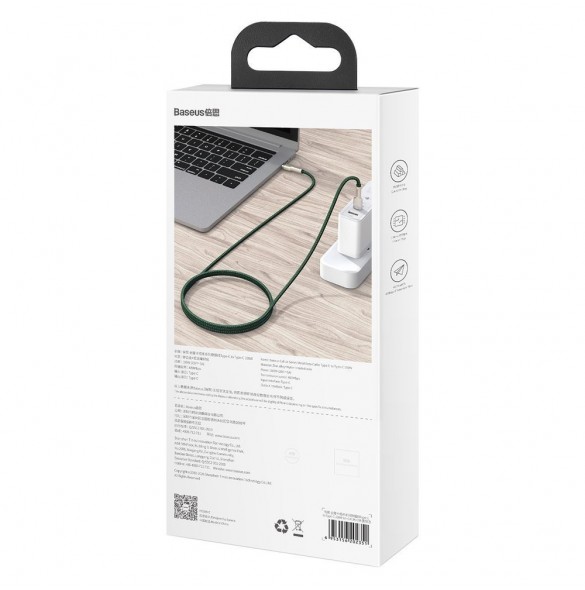 Baseus Cafule Metal Datakabel USB Typ C - USB Typ C 100 W (20 V / 5 A) Strömförsörjning 2 m grön (CATJK-D06)