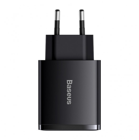 Baseus Kompakt snabbladdare 2x USB / USB Typ C 30W 3A Strömförsörjning Snabbladdning svart (CCXJ-E01)