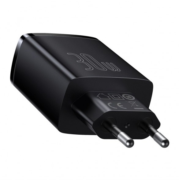 Baseus Kompakt snabbladdare 2x USB / USB Typ C 30W 3A Strömförsörjning Snabbladdning svart (CCXJ-E01)