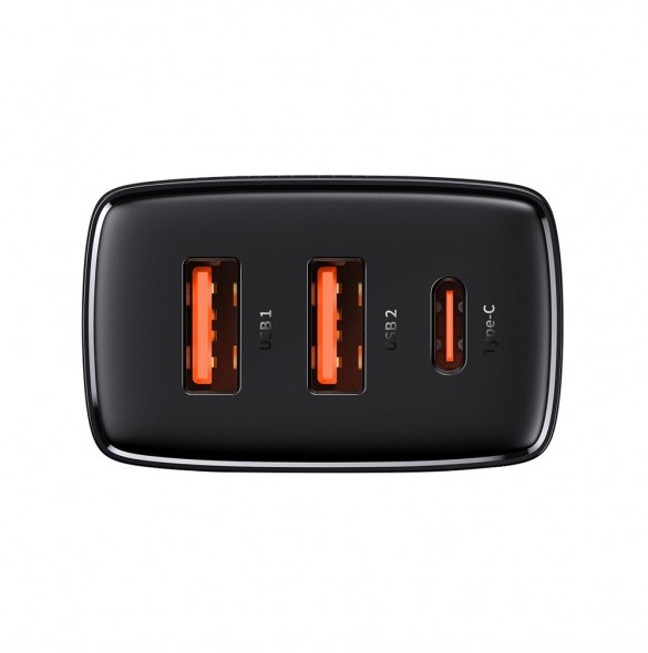 Baseus Kompakt snabbladdare 2x USB / USB Typ C 30W 3A Strömförsörjning Snabbladdning svart (CCXJ-E01)