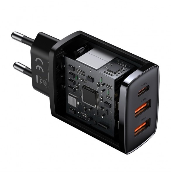 Baseus Kompakt snabbladdare 2x USB / USB Typ C 30W 3A Strömförsörjning Snabbladdning svart (CCXJ-E01)