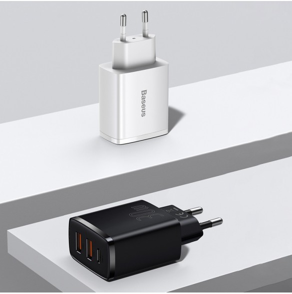 Baseus Kompakt snabbladdare 2x USB / USB Typ C 30W 3A Strömförsörjning Snabbladdning svart (CCXJ-E01)