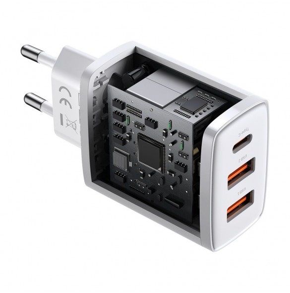 Baseus Kompakt snabbladdare 2x USB / USB Typ C 30W 3A Strömförsörjning Snabbladdning vit (CCXJ-E02)