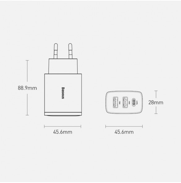 Baseus Kompakt snabbladdare 2x USB / USB Typ C 30W 3A Strömförsörjning Snabbladdning vit (CCXJ-E02)