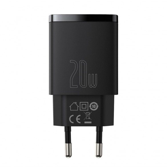 Baseus Kompakt snabbladdare USB / USB Typ C 20W 3A Power Delivery Quick Charge 3.0 svart (CCXJ-B01)