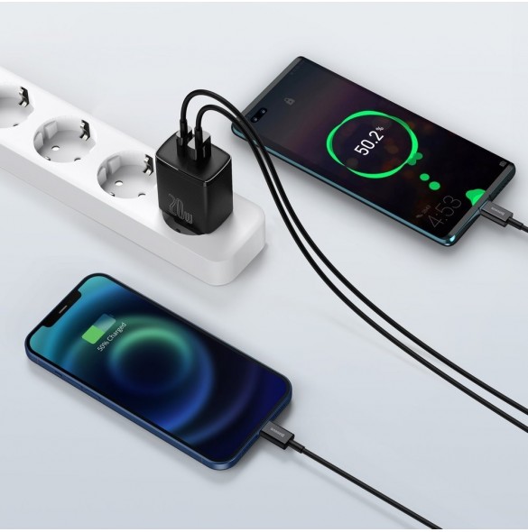 Baseus Kompakt snabbladdare USB / USB Typ C 20W 3A Power Delivery Quick Charge 3.0 svart (CCXJ-B01)