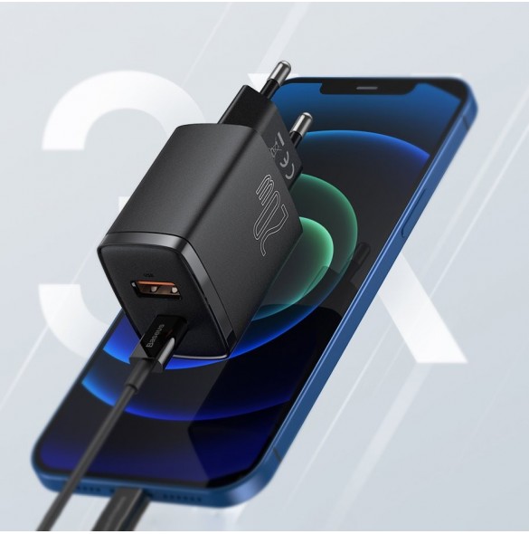 Baseus Kompakt snabbladdare USB / USB Typ C 20W 3A Power Delivery Quick Charge 3.0 svart (CCXJ-B01)