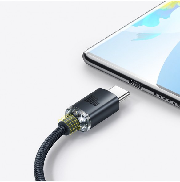 Baseus Crystal Shine Series-kabel USB-kabel för snabb laddning och dataöverföring USB Typ A - USB Typ C 100W 1,2m svart (CAJY000