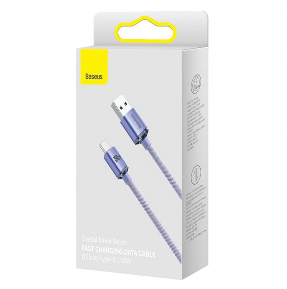Baseus Crystal Shine Series-kabel USB-kabel för snabb laddning och dataöverföring USB Typ A - USB Typ C 100W 2m lila (CAJY000505