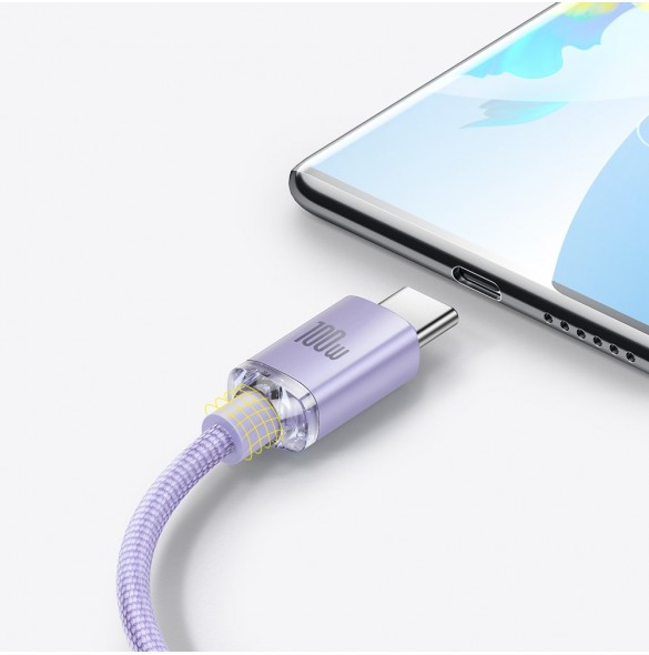 Baseus Crystal Shine Series-kabel USB-kabel för snabb laddning och dataöverföring USB Typ A - USB Typ C 100W 2m lila (CAJY000505
