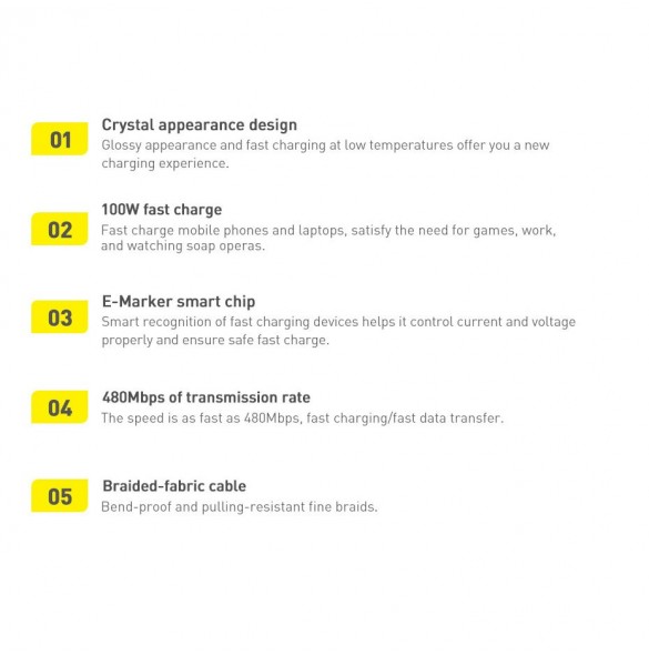 Baseus Crystal Shine Series-kabel USB-kabel för snabb laddning och dataöverföring USB Type C - USB Type C 100W 1,2m svart (CAJY0