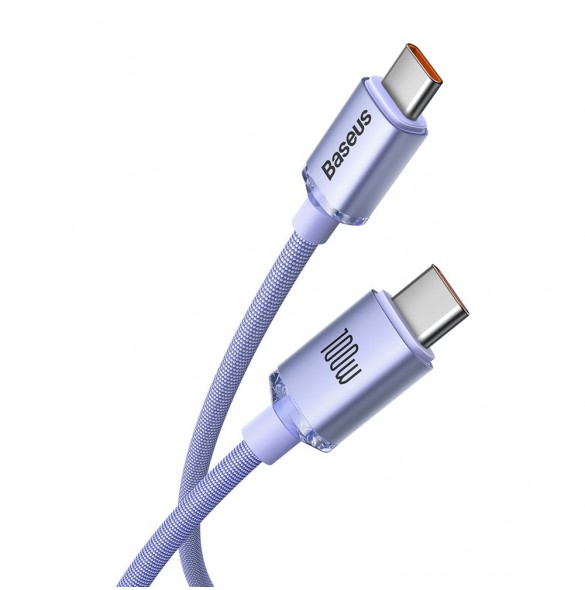 Baseus Crystal Shine Series-kabel USB-kabel för snabb laddning och dataöverföring USB Typ C - USB Typ C 100W 1,2m lila (CAJY0006