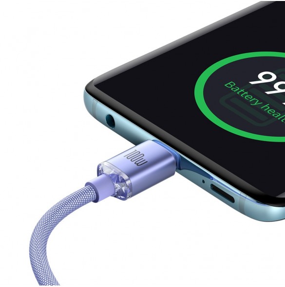 Baseus Crystal Shine Series-kabel USB-kabel för snabb laddning och dataöverföring USB Typ C - USB Typ C 100W 1,2m lila (CAJY0006
