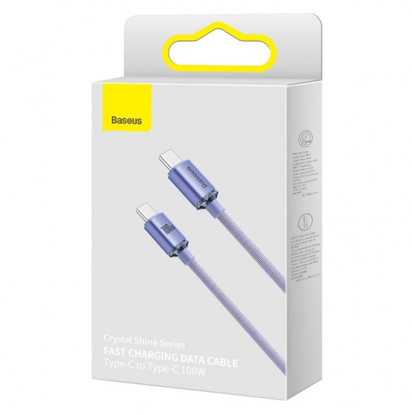 Baseus Crystal Shine Series-kabel USB-kabel för snabb laddning och dataöverföring USB Typ C - USB Typ C 100W 1,2m lila (CAJY0006