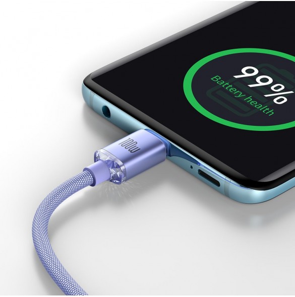 Baseus Crystal Shine Series-kabel USB-kabel för snabb laddning och dataöverföring USB Typ C - USB Typ C 100W 1,2m lila (CAJY0006
