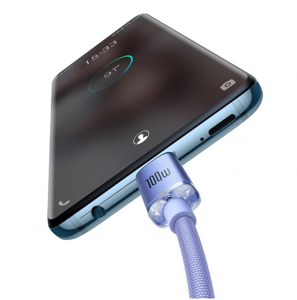 Baseus Crystal Shine Series-kabel USB-kabel för snabb laddning och dataöverföring USB Typ C - USB Typ C 100W 2m lila (CAJY000705