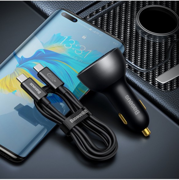 Baseus Digital Display Snabb Billaddare USB-A / USB-C PD3.1 140W svart + USB-C-kabel Baseus Superior Series 5A 240W 1m svart (CG