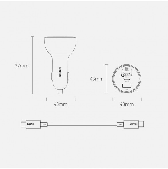 Baseus snabb billaddare USB / USB Typ C 160W PPS Quick Charge 5 PD grå (TZCCZM-0G)