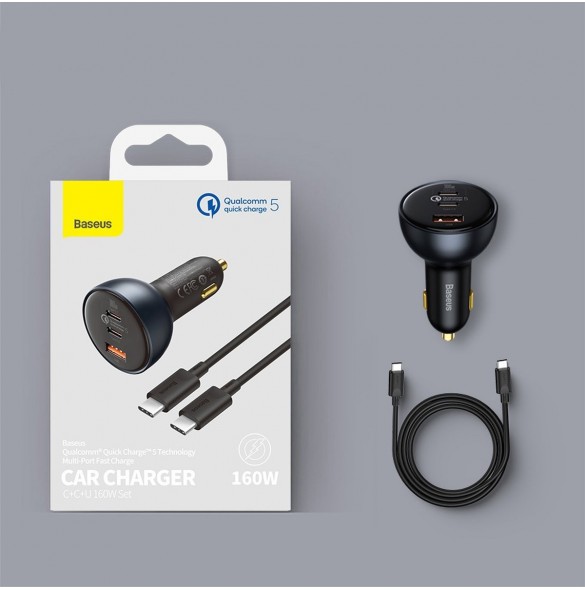 Baseus snabb billaddare USB / USB Typ C 160W PPS Quick Charge 5 PD grå (TZCCZM-0G)