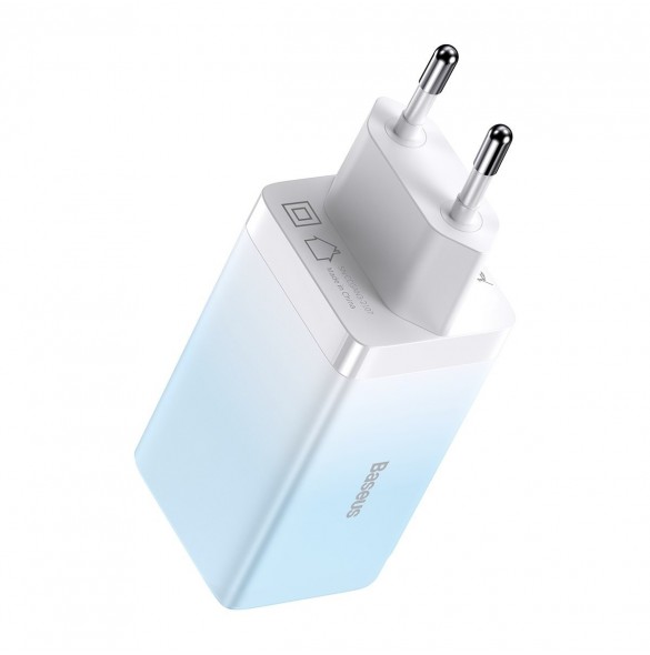 Baseus snabbladdare GaN 2 x USB Typ C / USB 65W QC PD blå (CCGP050103) + snabbladdningskabel USB Typ C 100W 1m blå