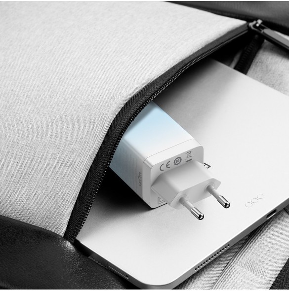 Baseus snabbladdare GaN 2 x USB Typ C / USB 65W QC PD blå (CCGP050103) + snabbladdningskabel USB Typ C 100W 1m blå