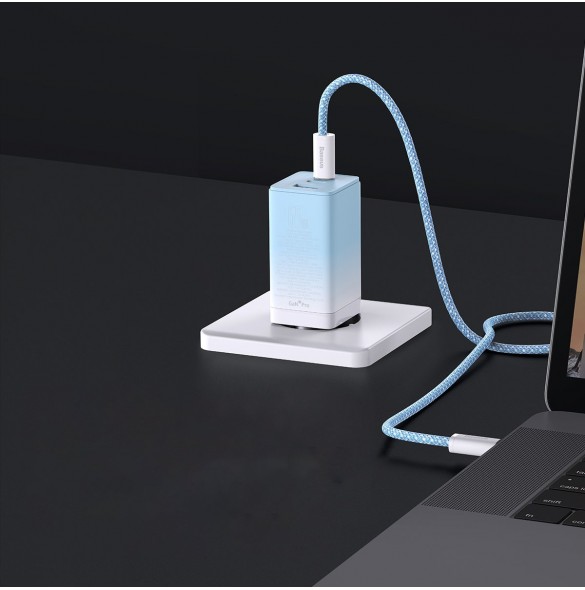 Baseus snabbladdare GaN 2 x USB Typ C / USB 65W QC PD blå (CCGP050103) + snabbladdningskabel USB Typ C 100W 1m blå
