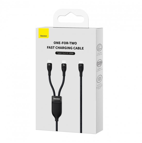 Baseus Flash Series II snabbladdningskabel 2in1 USB-C - 2xUSB-C 100W 1,5m svart
