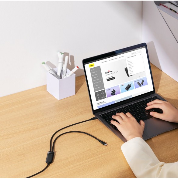 Baseus Flash Series II snabbladdningskabel 2in1 USB-C - 2xUSB-C 100W 1,5m svart
