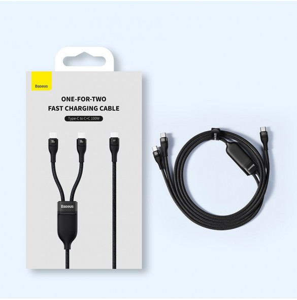 Baseus Flash Series II snabbladdningskabel 2in1 USB-C - 2xUSB-C 100W 1,5m svart