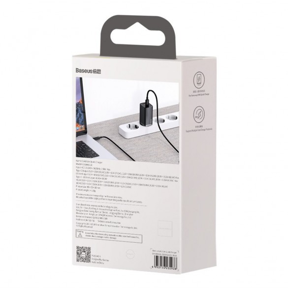 Baseus GaN2 Lite snabbladdare 65W USB / USB Typ C Quick Charge 3.0 Power Delivery (galliumnitrid) svart (CCGAN2L-B01)