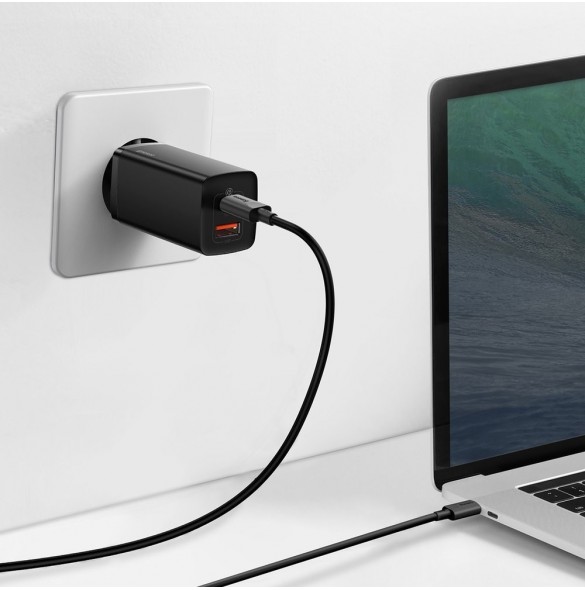 Baseus GaN2 Lite snabbladdare 65W USB / USB Typ C Quick Charge 3.0 Power Delivery (galliumnitrid) svart (CCGAN2L-B01)