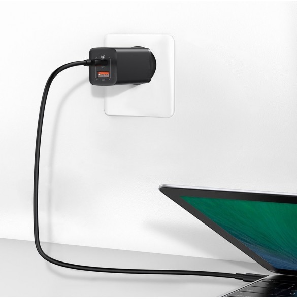 Baseus GaN2 Lite snabbladdare 65W USB / USB Typ C Quick Charge 3.0 Power Delivery (galliumnitrid) svart (CCGAN2L-B01)