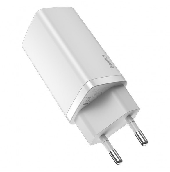 Baseus GaN2 Lite snabbladdare 65W USB / USB Typ C Quick Charge 3.0 Power Delivery (galliumnitrid) vit (CCGAN2L-B02)