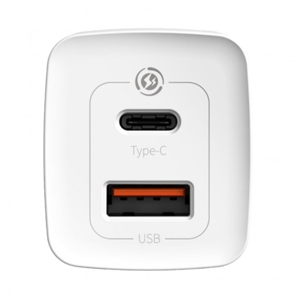 Baseus GaN2 Lite snabbladdare 65W USB / USB Typ C Quick Charge 3.0 Power Delivery (galliumnitrid) vit (CCGAN2L-B02)