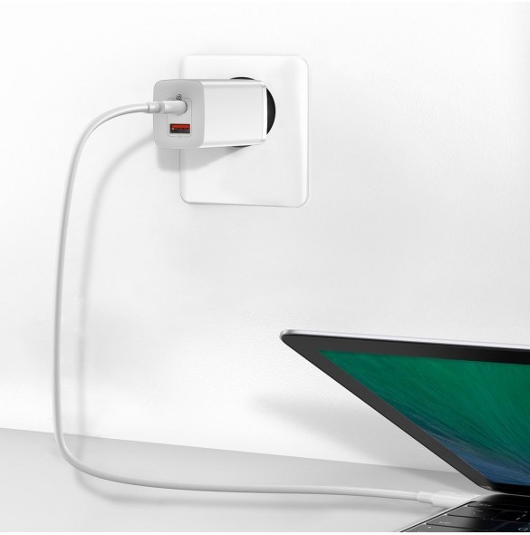 Baseus GaN2 Lite snabbladdare 65W USB / USB Typ C Quick Charge 3.0 Power Delivery (galliumnitrid) vit (CCGAN2L-B02)