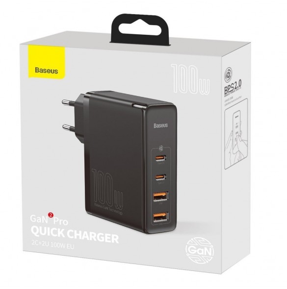 Baseus GaN2 Pro snabbladdare 100W USB / USB Typ C Snabbladdning 4+ Strömförsörjning svart (CCGAN2P-L01)