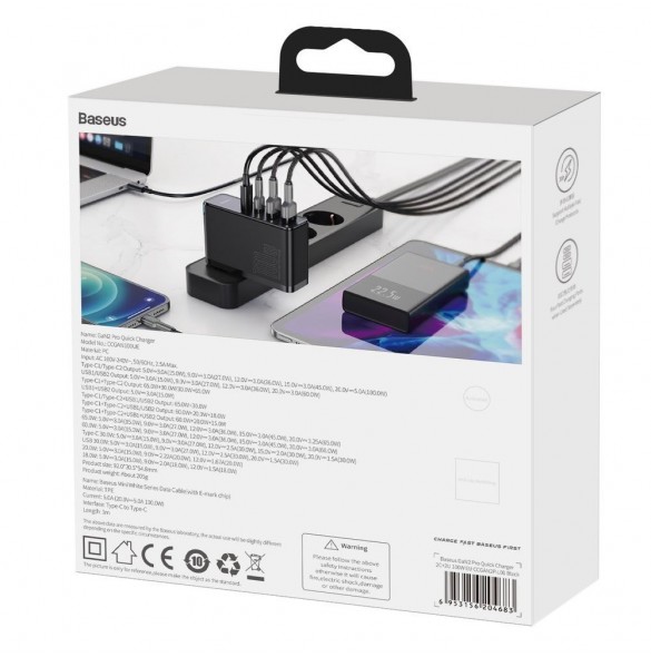 Baseus GaN2 Pro snabbladdare 100W USB / USB Typ C Snabbladdning 4+ Strömförsörjning svart (CCGAN2P-L01)
