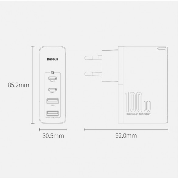 Baseus GaN2 Pro snabbladdare 100W USB / USB Typ C Snabbladdning 4+ Strömförsörjning svart (CCGAN2P-L01)