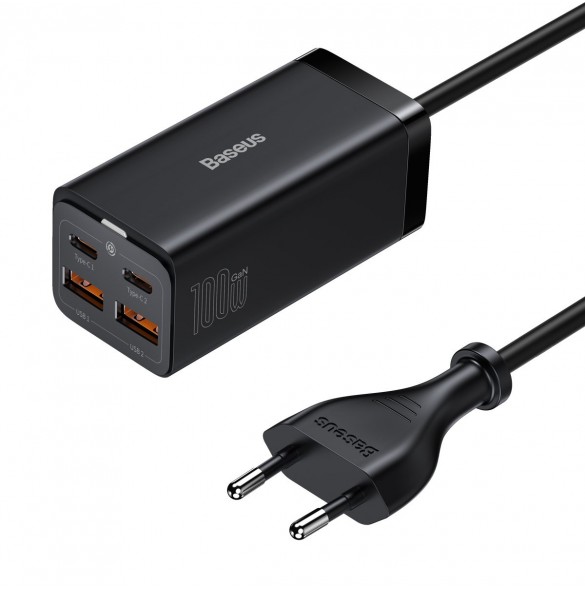 Baseus GaN3 Pro snabb universal GaN-laddare 2 x USB Typ C / 2 x USB 100W PD3.0, QC4.0 +, AFC svart (CCGP000101)