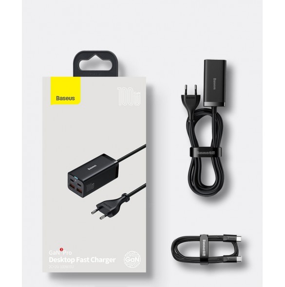 Baseus GaN3 Pro snabb universal GaN-laddare 2 x USB Typ C / 2 x USB 100W PD3.0, QC4.0 +, AFC svart (CCGP000101)