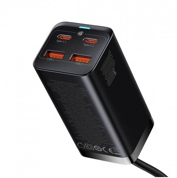 Baseus GaN3 Pro snabb universal GaN-laddare 2 x USB Typ C / 2 x USB 100W PD3.0, QC4.0 +, AFC svart (CCGP000101)