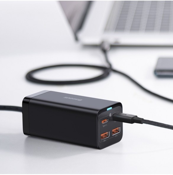 Baseus GaN3 Pro snabb universal GaN-laddare 2 x USB Typ C / 2 x USB 100W PD3.0, QC4.0 +, AFC svart (CCGP000101)
