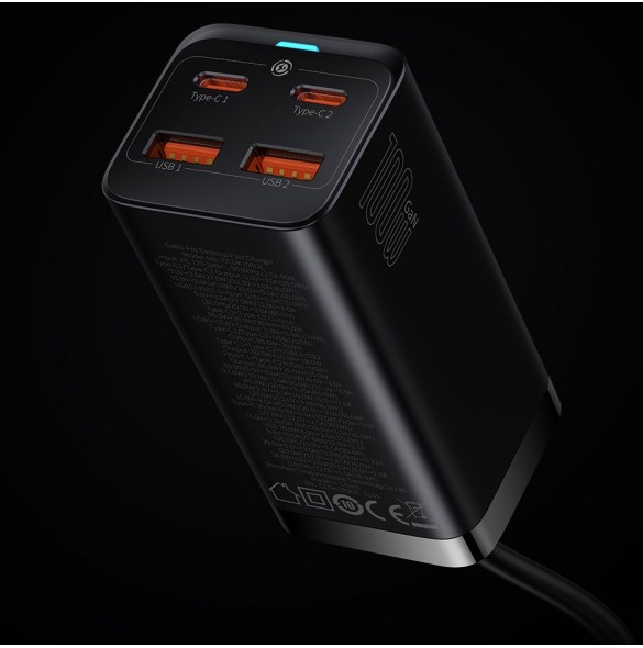 Baseus GaN3 Pro snabb universal GaN-laddare 2 x USB Typ C / 2 x USB 100W PD3.0, QC4.0 +, AFC svart (CCGP000101)