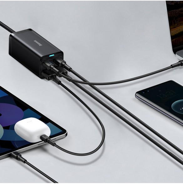 Baseus GaN3 Pro snabb universal GaN-laddare 2 x USB Typ C / 2 x USB 100W PD3.0, QC4.0 +, AFC svart (CCGP000101)